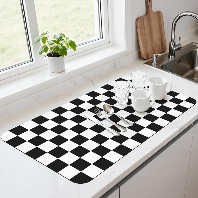 17" x 32" Checkered Dish Drying Mat by Unknown