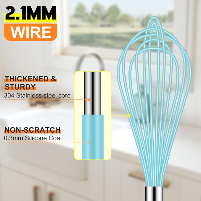HOTEC 4 Pieces Silicone Whisks Set, Wire Balloon Whisks Egg Beater, Non-slip - Image 5