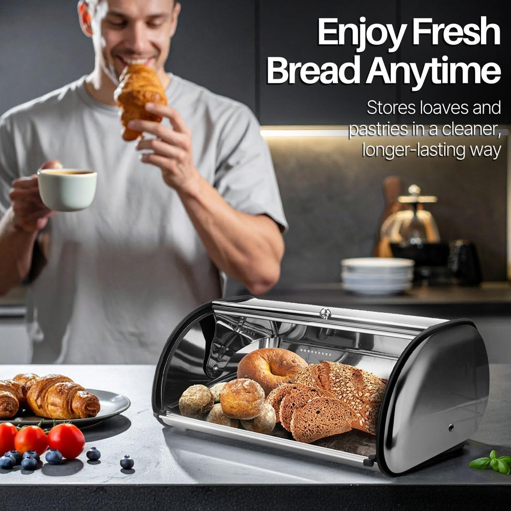 Flexzion Stainless Steel Bread Box for Kitchen Countertop, 13 Inch