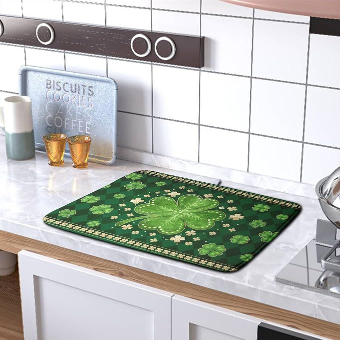 St Patricks Day Drying Mat for Kitchen Counter Shamrock Dish Drying Mats Lucky - Image 5