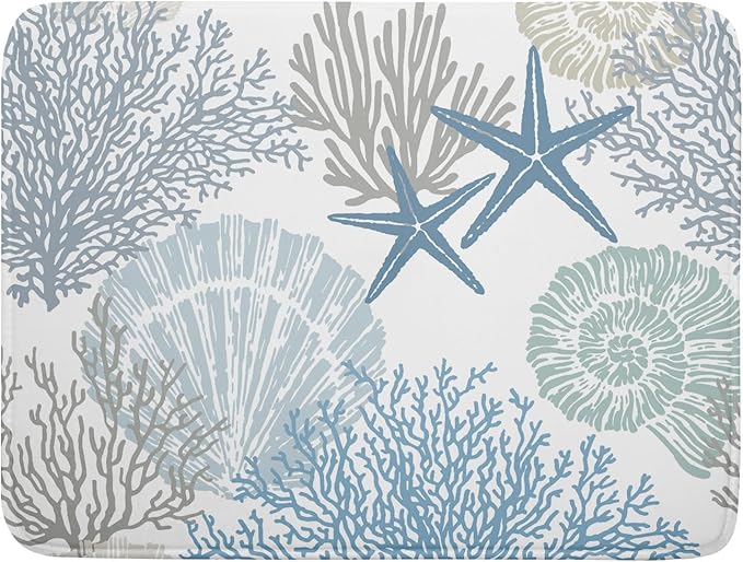 Nautical Dish Drying Mat for Kitchen Counter Coastal Seashell Starfish Summer by Unknown
