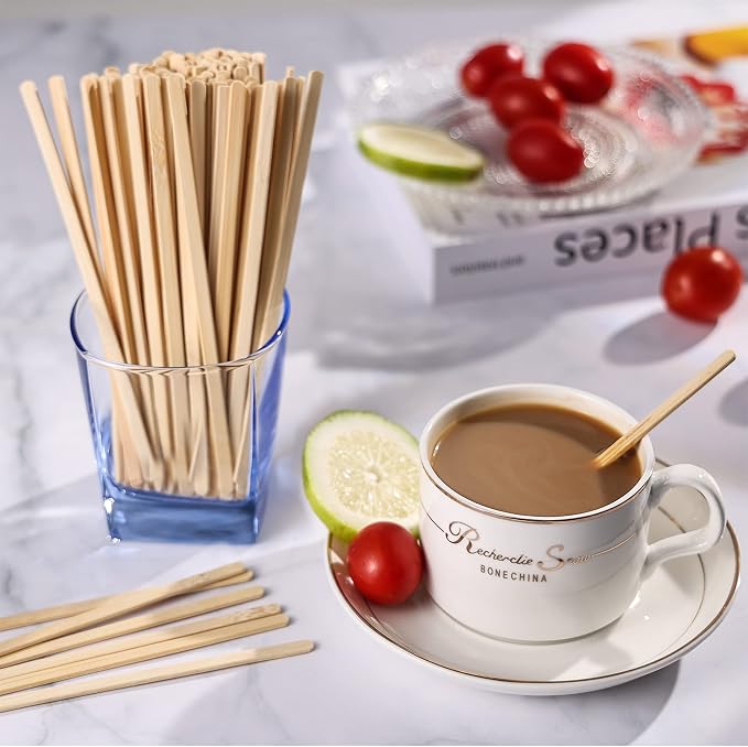 100pcs Bamboo Coffee Stirrers Individually Wrapped, 5.5 Inch Disposable Wood - Image 5