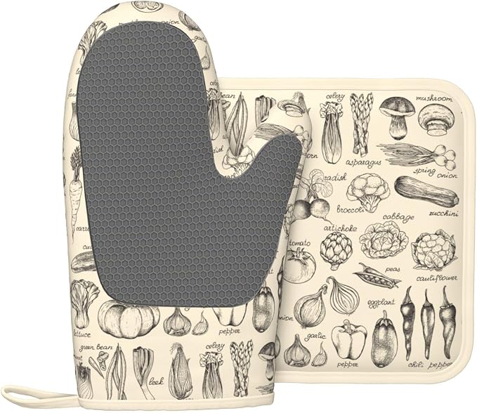 Vegetable Silicone Oven Mitts Pan Mats Set of 2, Heat Resistant Gloves Potholder - Image 2