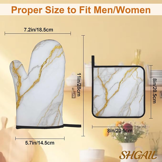 White Gold Marble Oven Mitts and Heat Resistant Pads - Image 3