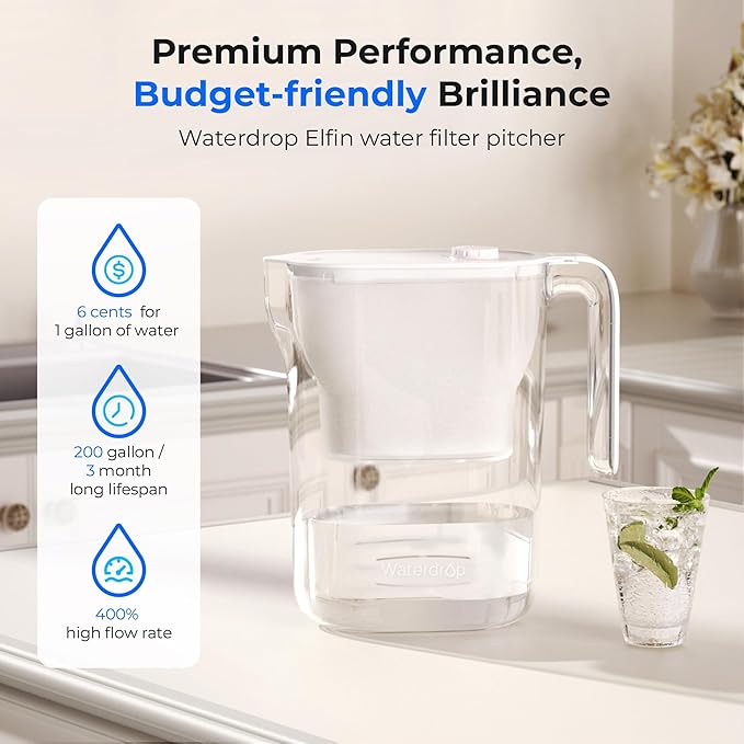 Waterdrop PT-05W-L Water Filter Pitcher, NSF Certified, 200-Gallon Long-Life - Image 2