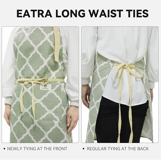 2 Pieces Aprons for Women with Pockets, Cotton Linen Waterproof Kitchen Cooking - Image 4