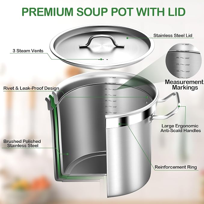 STOCKPOT 35 Quart Commercial Grade Large Stock Pot - Image 2