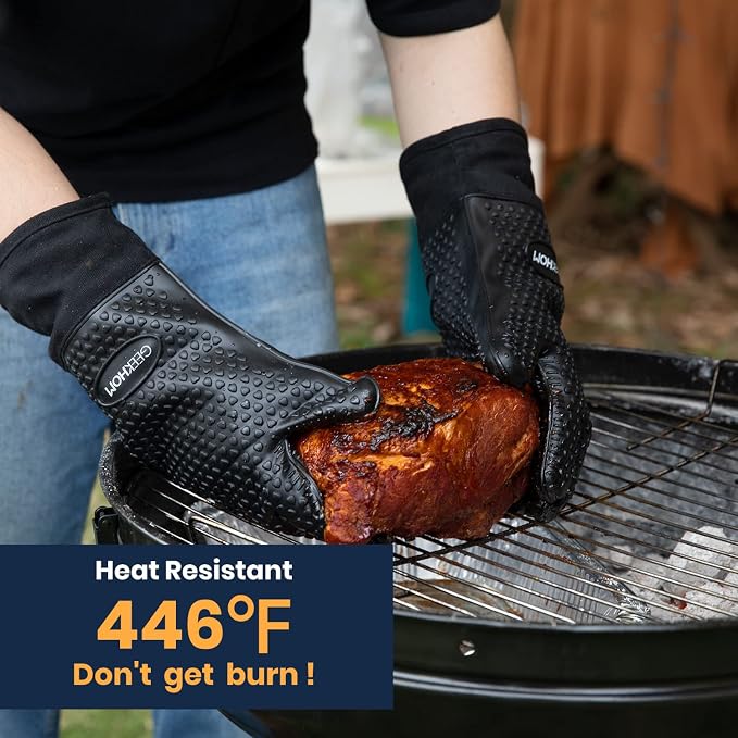 GEEKHOM BBQ Gloves X-Large, Heat Resistant Kitchen Silicone Oven Mitts - Image 4