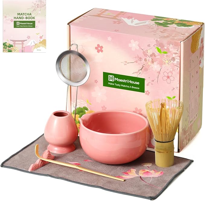 Maestri House Pink Matcha Whisk Set, 7-Pc Complete Matcha Kit by MaestriHouse