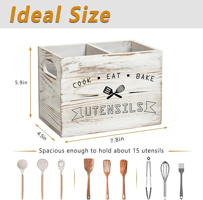 Retro White Wood Kitchen Utensil Holder - Image 5