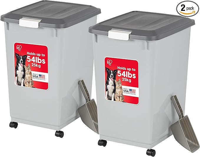 IRIS USA Dog Food Storage Container 54 lbs, Airtight Lid, 2-Cup Scoop, Double by IRISUSA