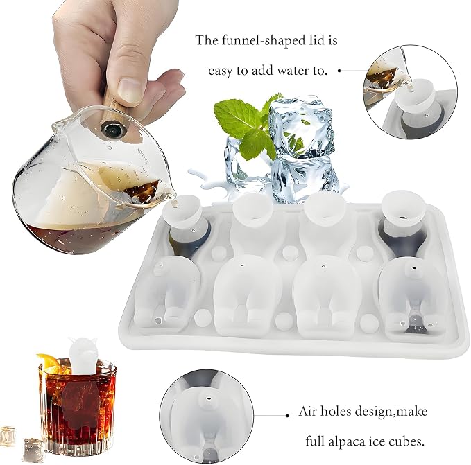 3D Alpaca Ice Cube Mold, 4 Hole Fun Shapes Large Daarcin Ice Cube Tray - Image 4