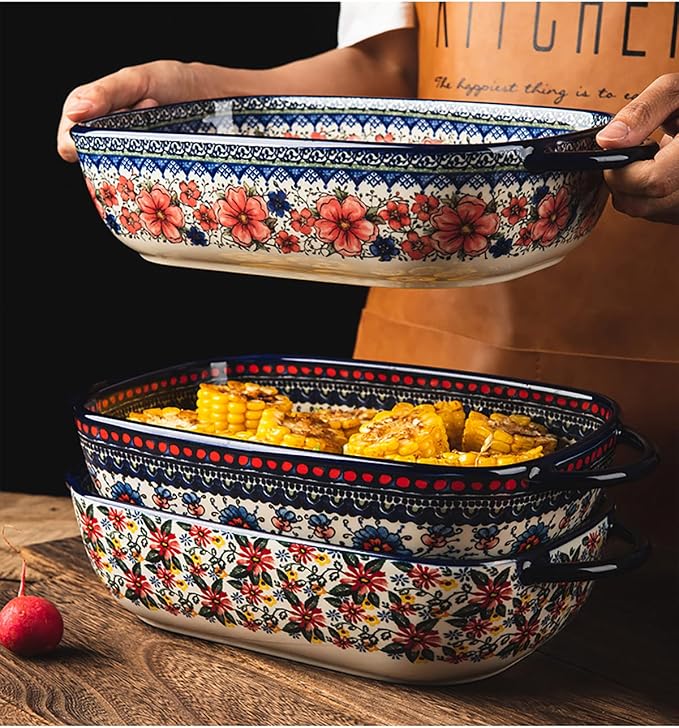 Vintage Style Pottery Bakeware Ceramic Casserole Dish Baking Pan Lasagna Pans - Image 6