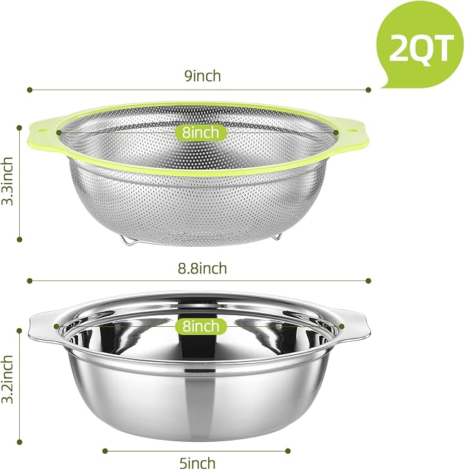 Colander Stainless Steel Microporous, 2QT Rice Strainer - Image 3