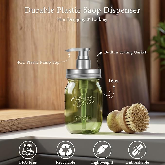 Amolliar Plastic Mason Jar Soap Dispenser - Image 2