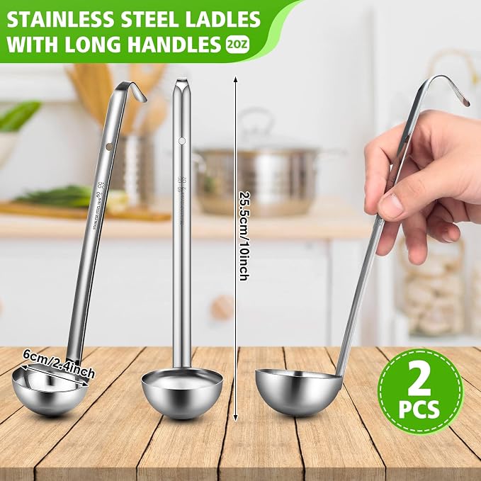 Potchen 10 Pcs Stainless Steel Soup Ladle Set Small Ladle Sturdy Long Handle - Image 2