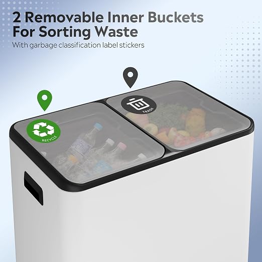 WLIVE 2 x 8 Gallon Stainless Steel Dual Trash Can, Double Trash Can Kitchen - Image 8