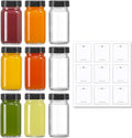 9 Pack, 2 oz Glass Shot Bottles w/ Black Lids & 9 Labels by MakeLifeBetterEasier