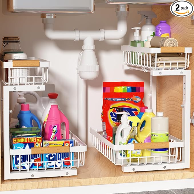 Liuoud Under Sink Organizer 2 Pack, 2 Tier Slide Out Large Capacity Height by Liuoud