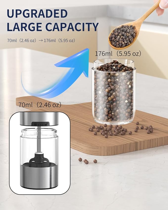 CIRCLE JOY Gravity Electric Salt and Pepper Grinder Set Rechargeable Automatic - Image 6