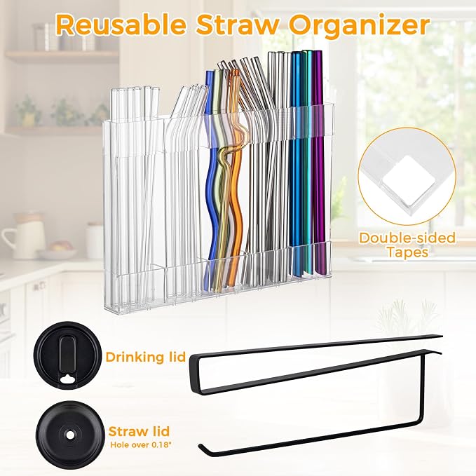 Kitchen Cabinet Straw Holder: Acrylic Organizer and Hanging Lid Rack - Image 5