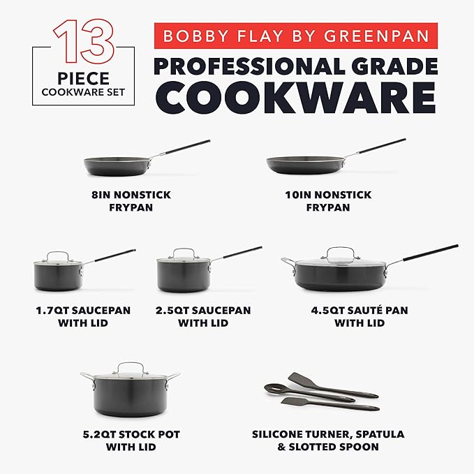 GreenPan x Bobby Flay 13 Piece Nonstick Cookware Pots and Pans Set, PFAS-Free - Image 4