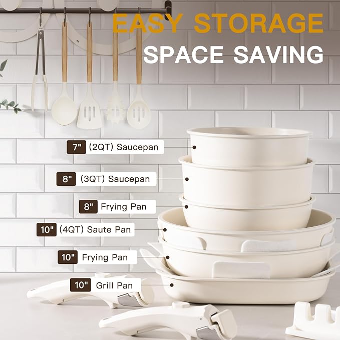 Astercook 23 Pcs Pots and Pans Set Non Stick, Ceramic Cookware Set Detachable - Image 9