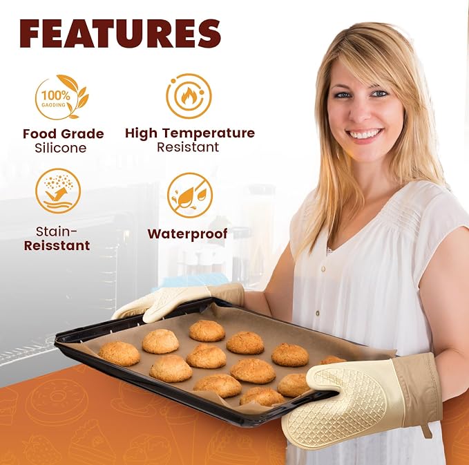 Silicone Oven Mitts, Waterproof Non Slip Grip Oven Gloves - Image 4