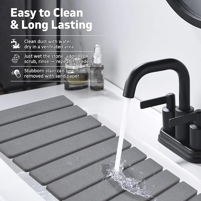 Stone Dish Drying Mat for Kitchen Counter – Collapsible 24"×16 Super Absorbent - Image 4