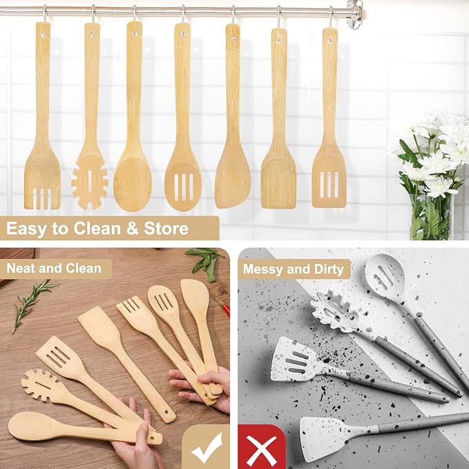 Wooden Spoons for Cooking is for All Kitchen. Made From Bamboo Wood, Wooden - Image 6