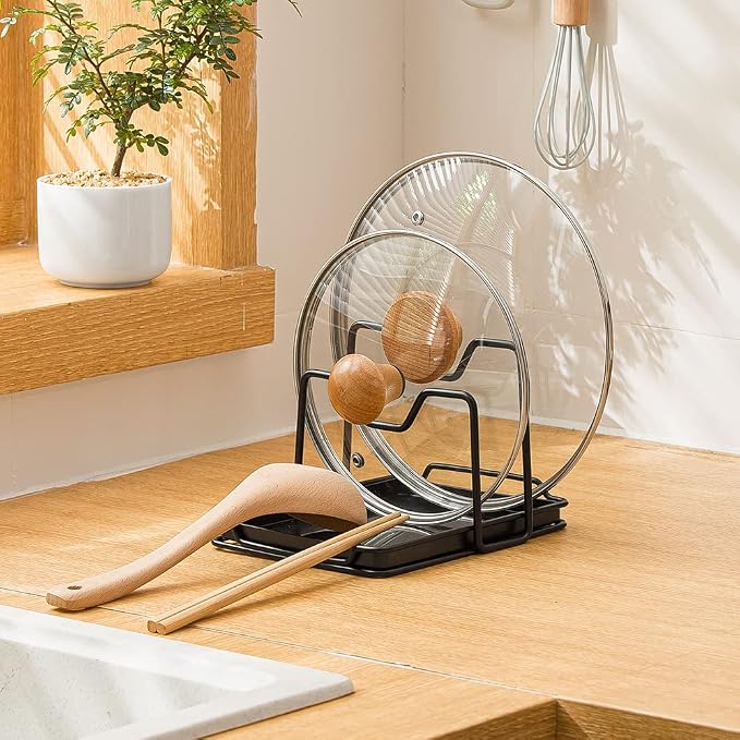 Poeland Pot Lid Holder, 2 Layers Pot Lids Organizer Multifunctional Lid and - Image 2