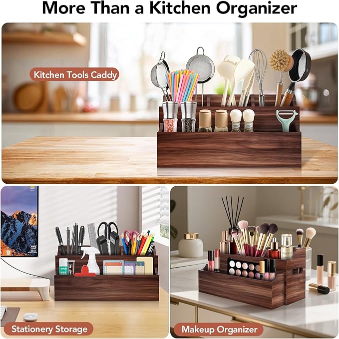 Wooden Kitchen Utensil Holder for Countertop, Large Utensil Organizer - Image 9