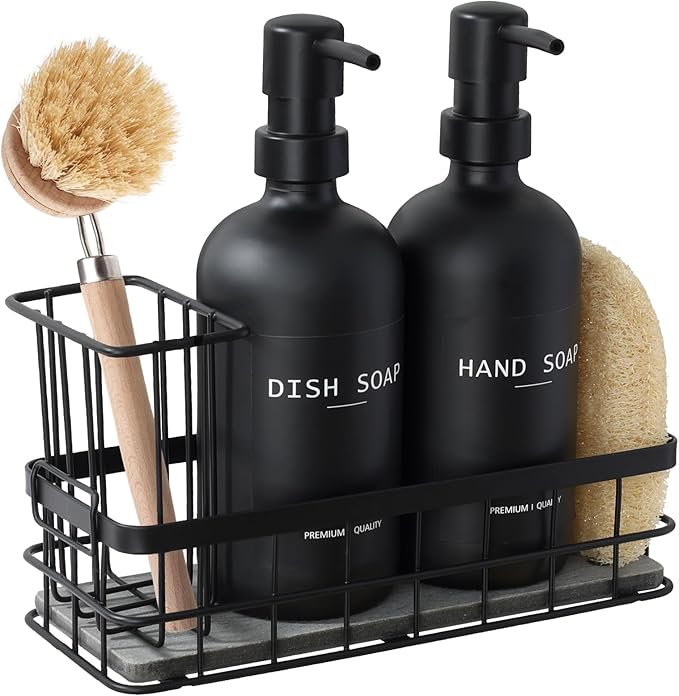 Dish Soap Dispenser for Kitchen, 16.9 fl oz Black Hand and Dish Soap Dispenser by RYTOXILOBrightenUpYourHome