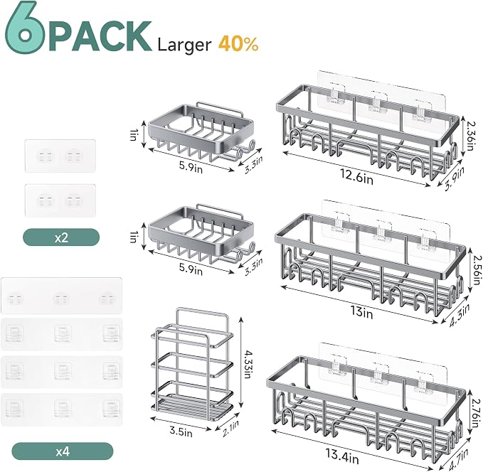 Veken Shower Caddy 6-Pack, No Drilling & Rustproof, Waterproof Adhesive Shelves - Image 6
