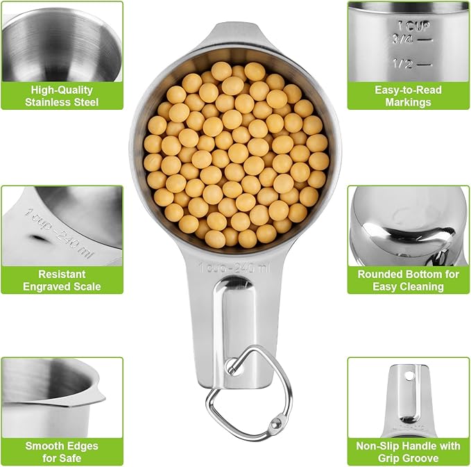 Stainless Steel Measuring Cups Set of 7, Stackable Measure Cups Kitchen Gadgets - Image 3