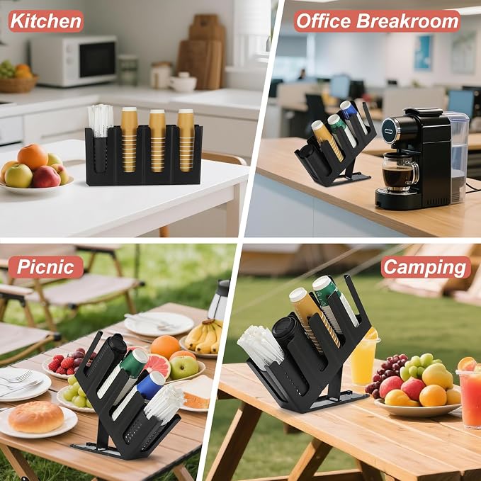 Paper Cup and Lid Holder with Straw Organizer, 4 Compartment Adjusting - Image 6