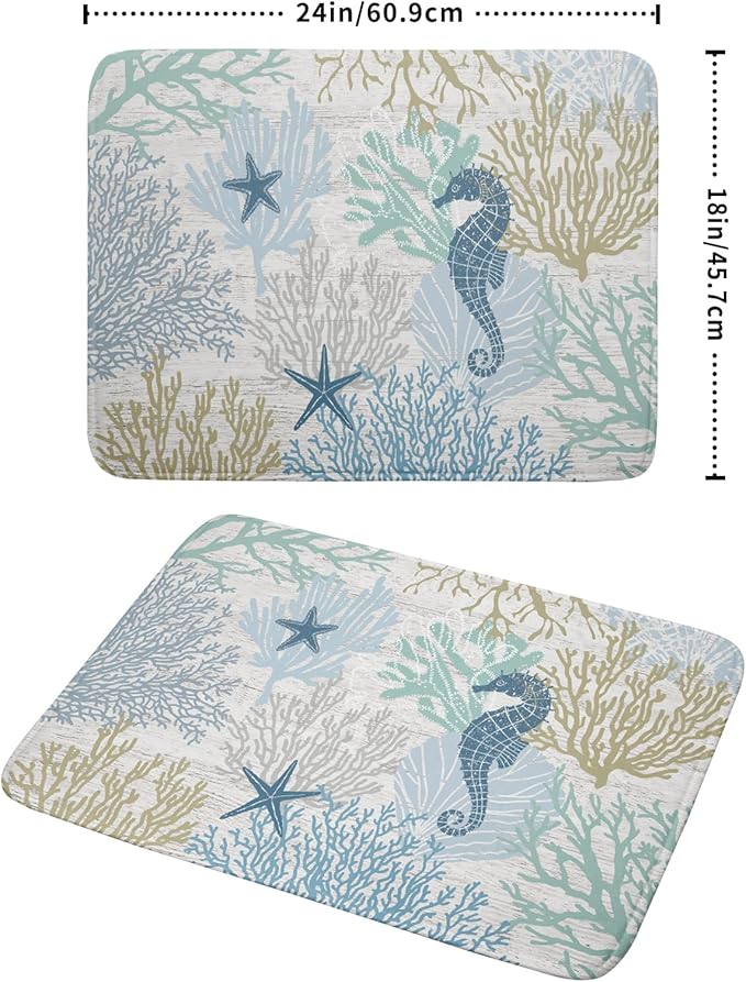 Blue Coral Dish Drying Mat Coastal Starfish Dishes Pad Hanging Drainer Mats - Image 2