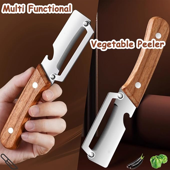 Premium Vegetable Peeler with Wooden Handle and Bottle Opener, Stainless Steel - Image 8