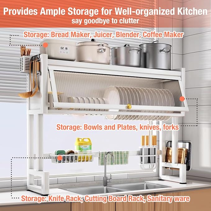 Milkshake White 3 Tier Over Sink Dish Rack Drainer - Image 3