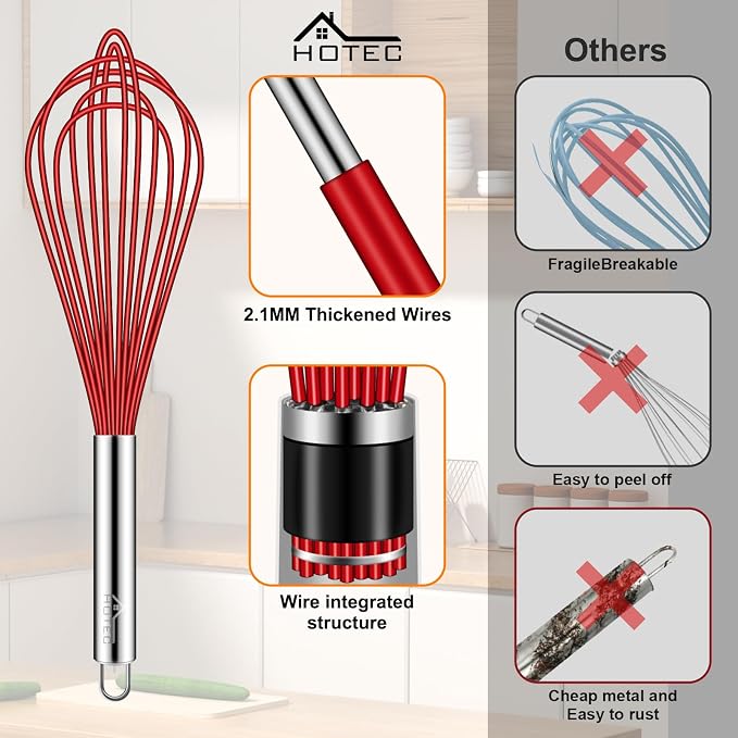 HOTEC 4 Pieces Silicone Whisks Set, Wire Balloon Whisks Egg Beater, Non-slip - Image 8