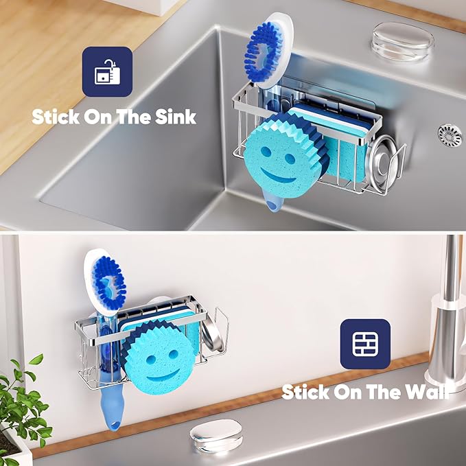 MURLONG Sponge Holder for Kitchen Sink, Sink Caddy Smiley Face, 4-in-1 Sponge - Image 6