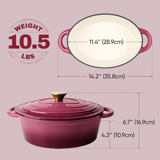 Vintage Style Oval Dutch Oven for Bread Baking, 4.5 Quart Non Stick Enameled - Image 4