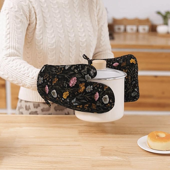 Oven Mitts and Pot Holders Flower Butterfly Boho Botanical Silicone Kitchen - Image 7