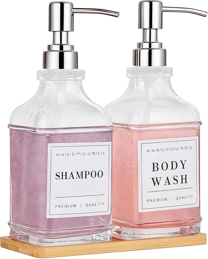 Glass Soap Dispenser with Pump, Countertop Soap and Lotion Dispenser Set of 2 by POLLOCKDirect