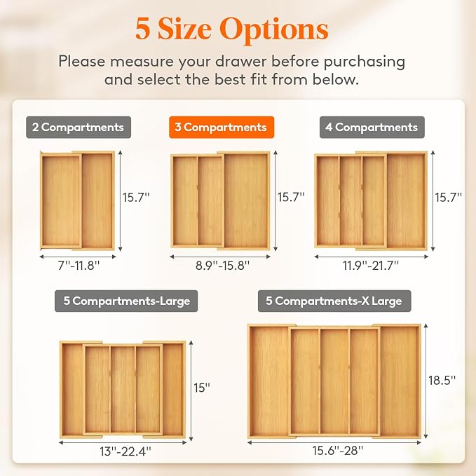 Lifewit Utensil Organizer for Kitchen Drawer, Expandable Cooking Utensil Tray - Image 2