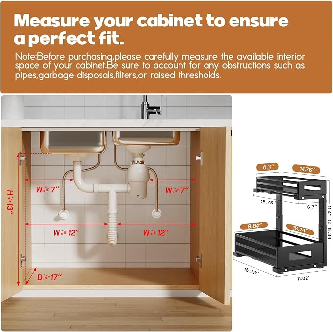2-Pack Under Sink Organizer and Storage, 2-Tier L Shape Pull Out Cabinet - Image 2