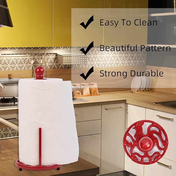 Red Cast Iron Paper Towel Holder - Image 2