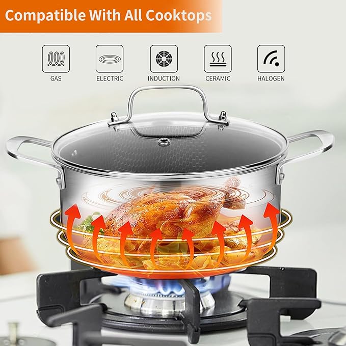 DELARLO Tri-Ply Stainless Steel Stock Pot, 5QT Non Stick Pots, Induction Ready - Image 3