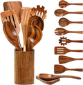 Wooden Spoons for Cooking, Natural Teak Wooden Utensils Set, 10 Piece Handmade by Vorisebo