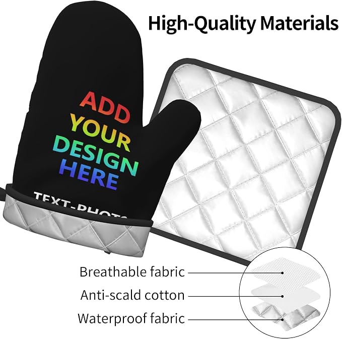 Custom Oven Mitts and Pot Holders Sets Personalized Customized Logo Text Image - Image 4